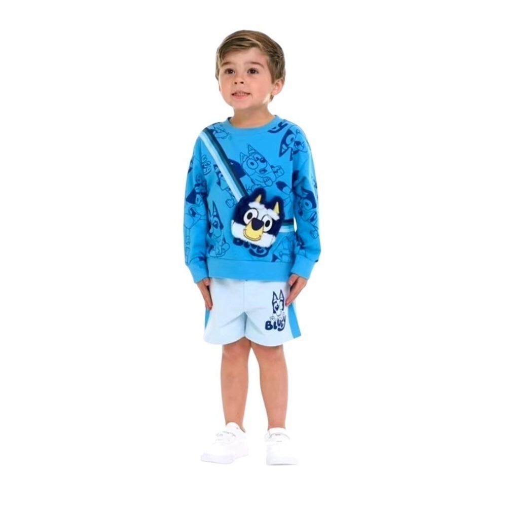 Bluey Toddler Boys 2 Piece Sweatshirt and Shorts Set 3D Plush Applique Blue 4T
